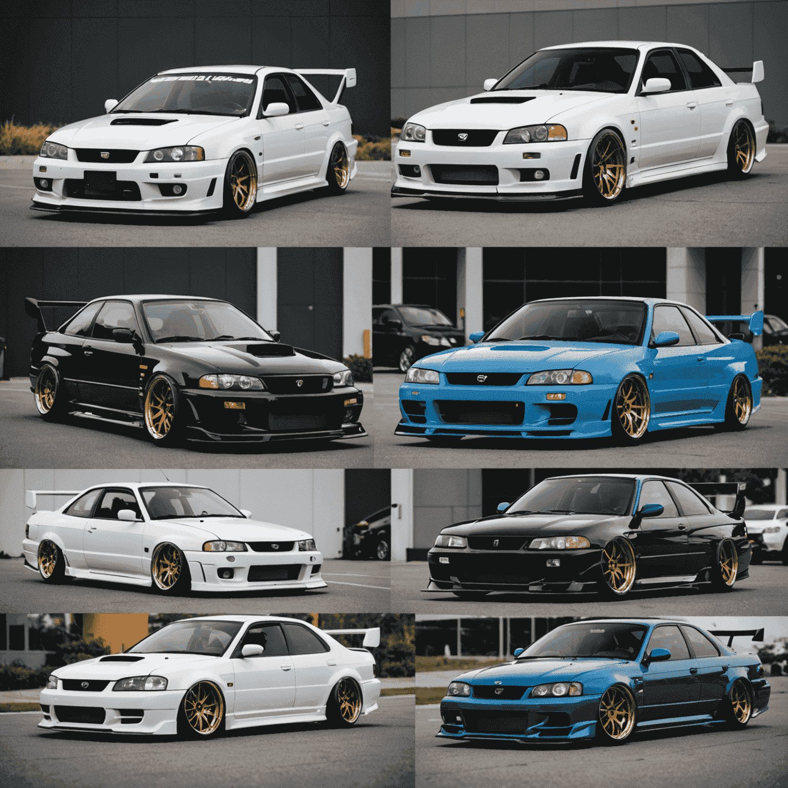 A collage of modern JDM cars showcasing various tuning trends including aggressive body kits, custom wheels, and advanced ECU modifications