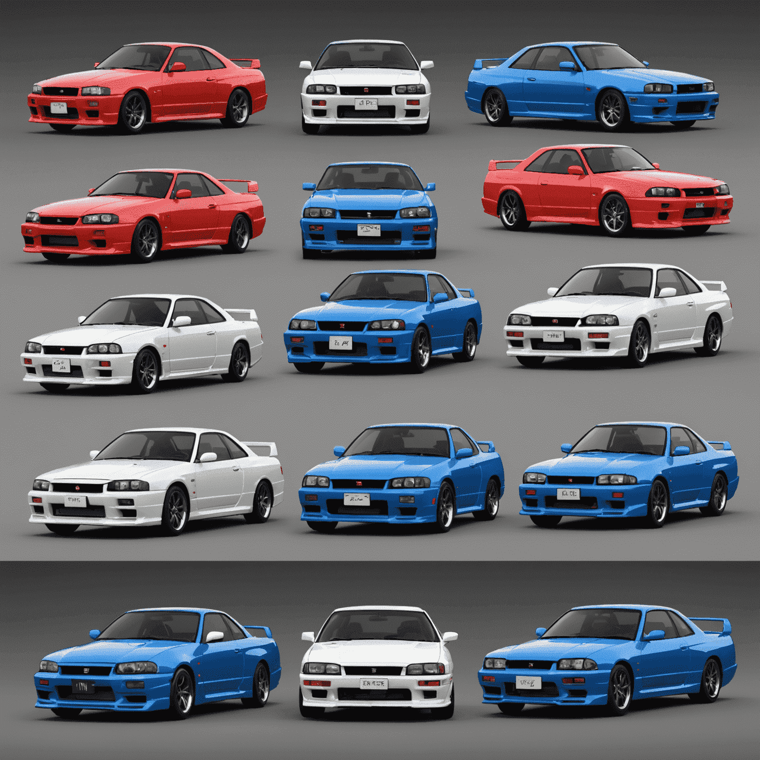 A timeline showcasing different generations of Nissan Skyline GT-R models, from the classic hakosuka to the modern R35